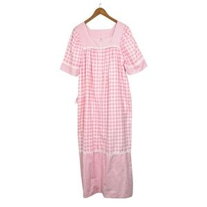 Vintage Exclusively Yours Pink Gingham Prairie Nightgown Maxi Dress M 70s 80s